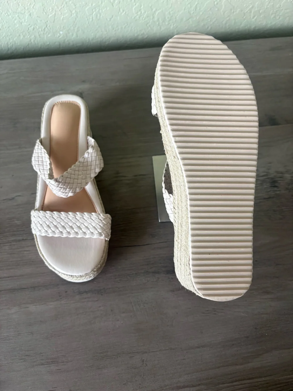 NWOT White Braided Espadrille Wedge Slide Sandals US 10